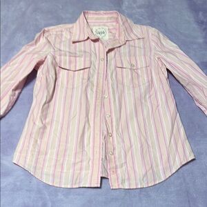 Izod Pink and White Striped Button Down Shirt